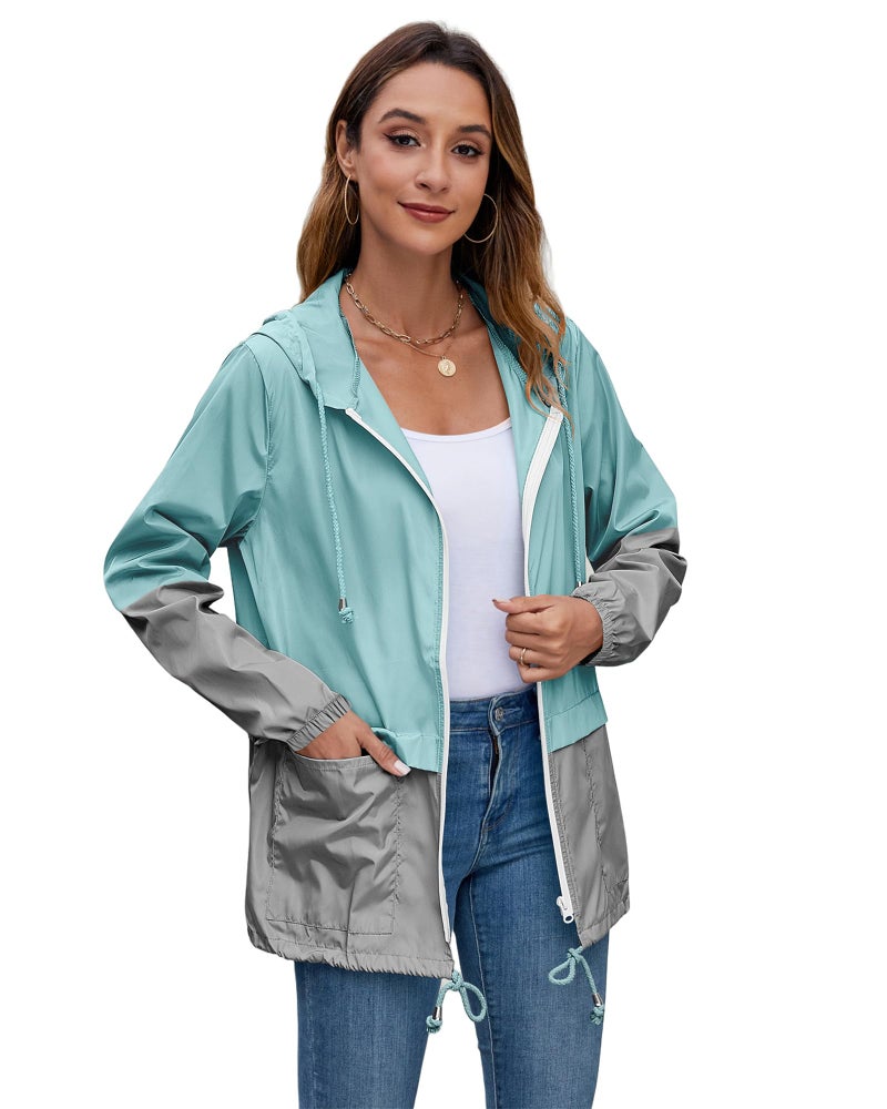 Hount Women's Lightweight Hooded Raincoat Waterproof Packable Active Outdoor Rain Jacket (S-3XL) (Mint Green, Small) - Image 2